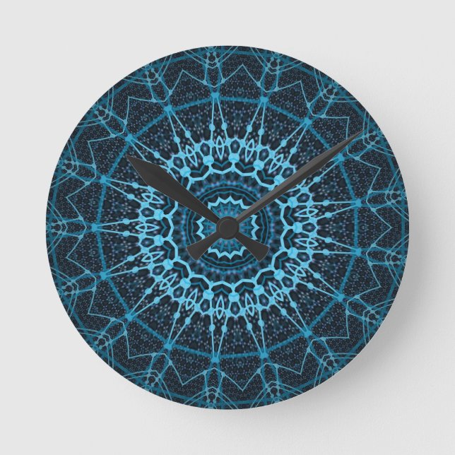 Relógio Redondo Blue Mandala Net Retro Hippie Trippy Boho Chic (Frente)