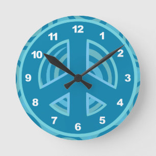 Relógio Redondo Blue Peace Sign Design