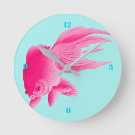 Relógio Redondo Blue Pop Art Pink Goldfish Modern