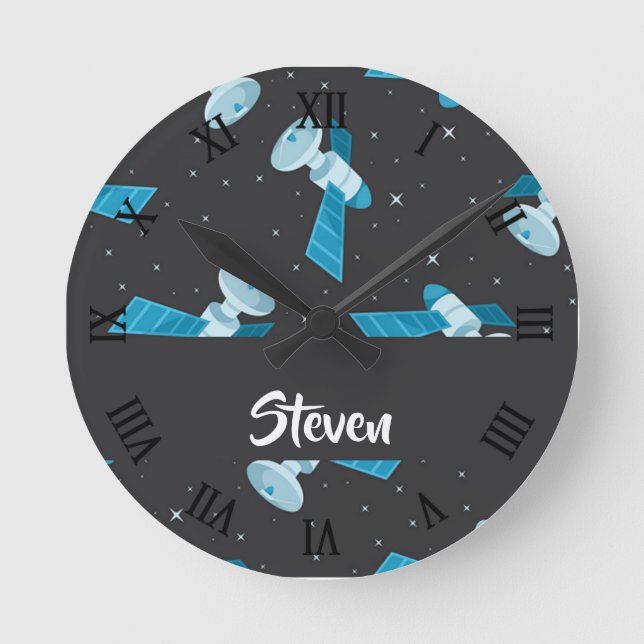 Relógio Redondo Blue space satellite pattern (Frente)