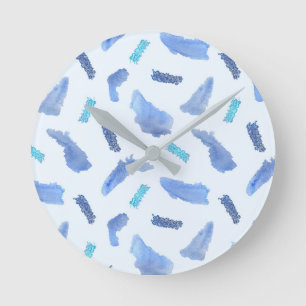 Relógio Redondo Blue Watercolor Spots Medium Round Wall Clock