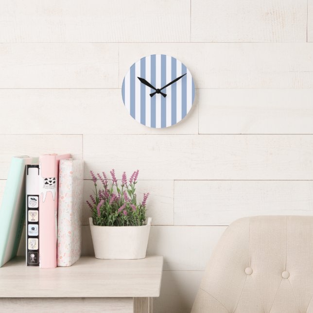 Relógio Redondo Blue & White Stripe Clock (Sala de leitura)