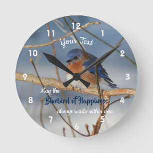Relógio Redondo Bluebird Inspiracional De Felicidade 