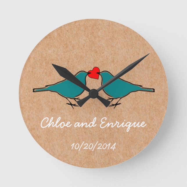 Relógio Redondo Bluebirds e casamento do coração do amor (Frente)