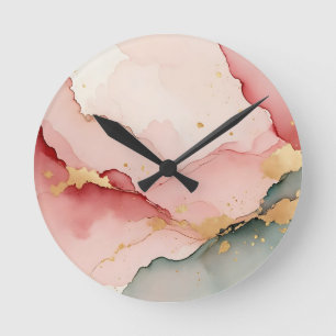 Relógio Redondo Blush Rosa Teal Dourado Abstrato