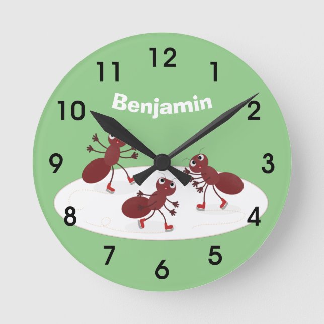 Relógio Redondo Boas formigas vermelhas patinando cartoons durante (Frente)