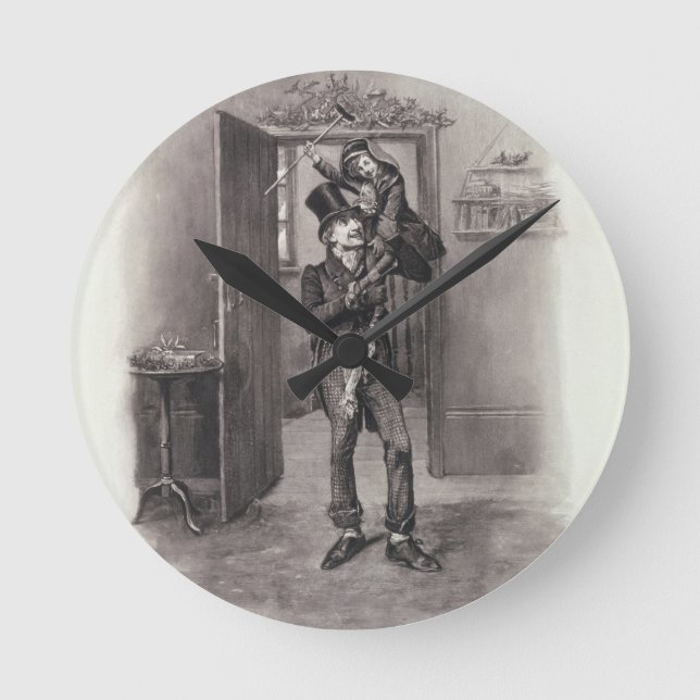 Relógio Redondo Bob Cratchit e Tiny Tim, de Charles Dickens: (Frente)