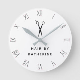 Relógio Redondo Bobby Pin Roman Numerals Tesoura White Hair Salon