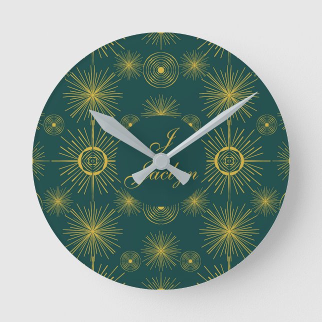 Relógio Redondo Boho Celestial Sun Stars Personalized Teal (Frente)