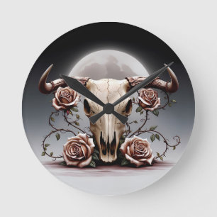 Relógio Redondo Boho Chic Watercolor Vaca Floral Romântica