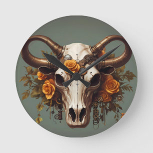 Relógio Redondo Boho Chic Watercolor Vaca Floral Steampunk