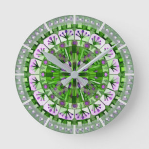 Relógio Redondo Boho Mosaico - Azulejo Verde -