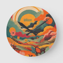 Boho Retro Sun Wall Clock - Earth Tones Inspirado 