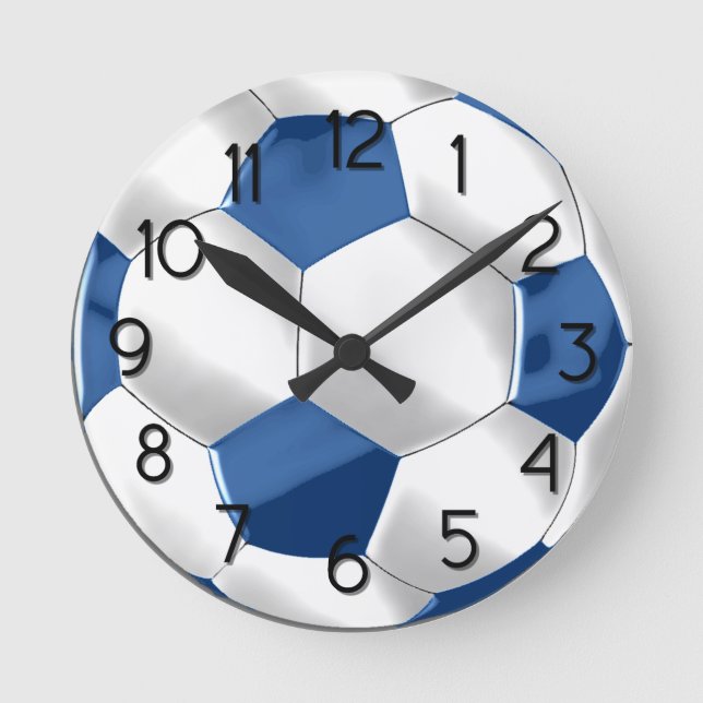Relógio Redondo Bola de Futebol Azul e Branco (Frente)