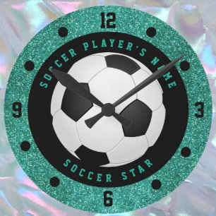 Relógio Redondo Bola de Futebol Masculino Brilho Falso Verde Azul 