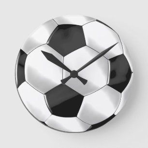 Relógio Redondo Bola de Futebol Preta e Branca