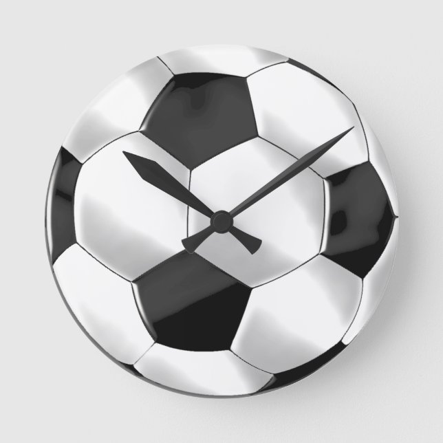 Relógio Redondo Bola de Futebol Preta e Branca (Frente)