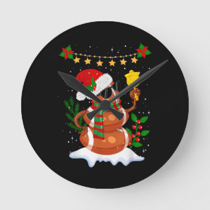 Relógio Redondo Bola de futebol Snowman Santa Hat Feliz Natal