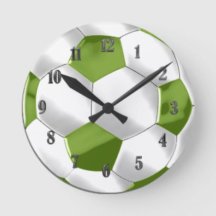 Relógio Redondo Bola de Futebol Verde e Branco