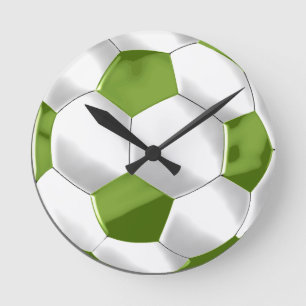 Relógio Redondo Bola de Futebol Verde e Branco