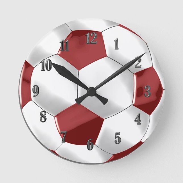 Relógio Redondo Bola de Futebol Vermelho e Branco (Frente)