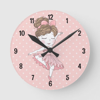 Relógio Redondo Bolinhas rosa-rosa-menina bailarina