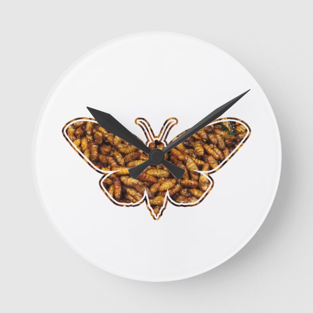 Relógio Redondo Bombyx Mori Silk Moth Life Cycle Silhouette (Frente)