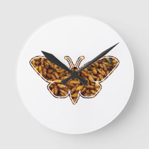 Relógio Redondo Bombyx Mori Silk Moth Life Cycle Silhouette