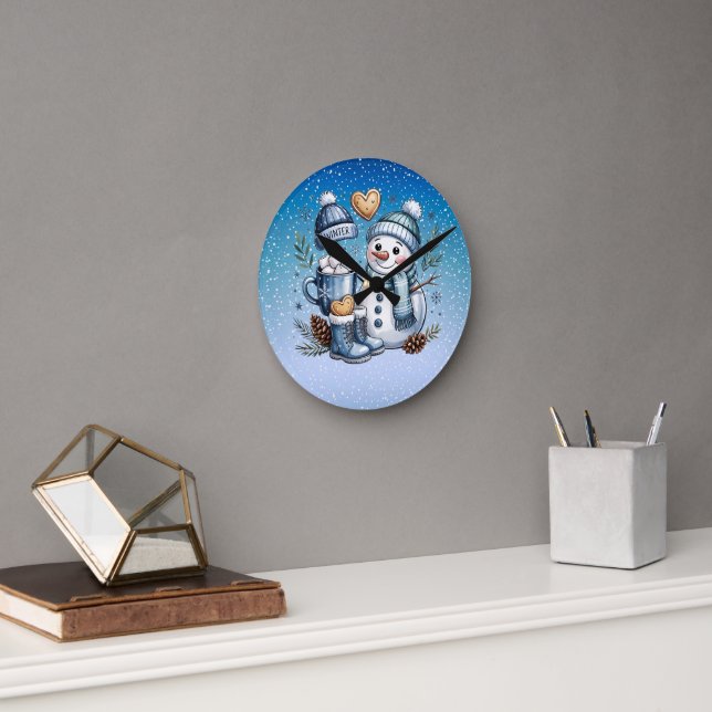 Relógio Redondo Boneco de Neve Aconchegante de Inverno (Escritório)