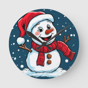 Relógio Redondo Boneco de Neve de Desenho Animado Festivo com Chap