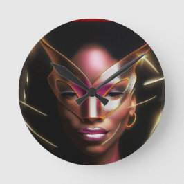 Relógio Redondo Bonita roupa e máscara de festa da Black Lady Part