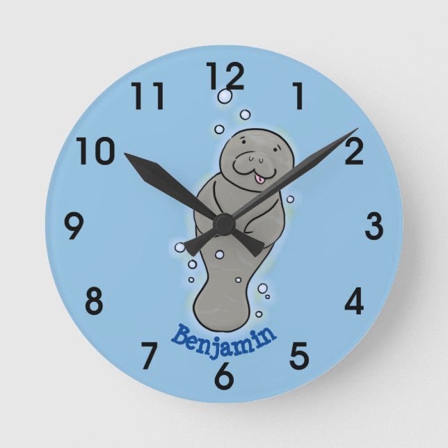 Relógio Redondo Bonito bebê manateado com ilustração de bolhas (Frente)
