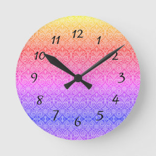 Relógio Redondo Bonito Damask Rainbow Pattern Modern