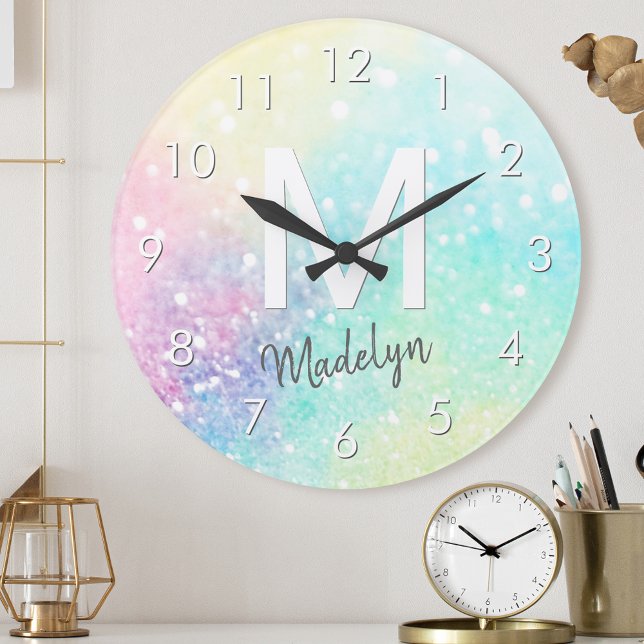 Relógio Redondo Bonito Glitter Holographic Iridescente Girly (Criador carregado)