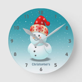 Relógio Redondo Bonito Neve Com Chapéu De Natal