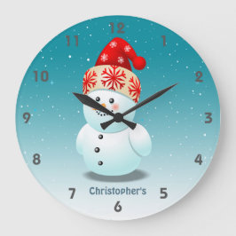 Relógio Redondo Bonito Neve Com Chapéu De Natal