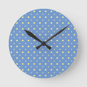 Relógio Redondo Bonito padrão azul e amarelo suave, país, simple