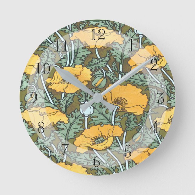 Relógio Redondo Bonito Vintage Art Nouveau - Papoupo Amarelo (Frente)