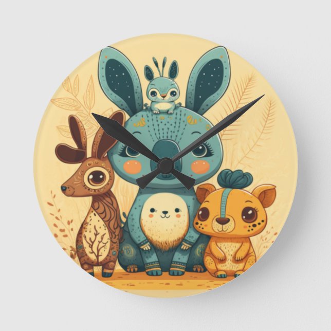 Relógio Redondo Bons animais de desenho animado amarelos Travessei (Frente)