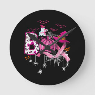 Relógio Redondo Boo Halloween Bompkin Pink Ribbon Witast Can