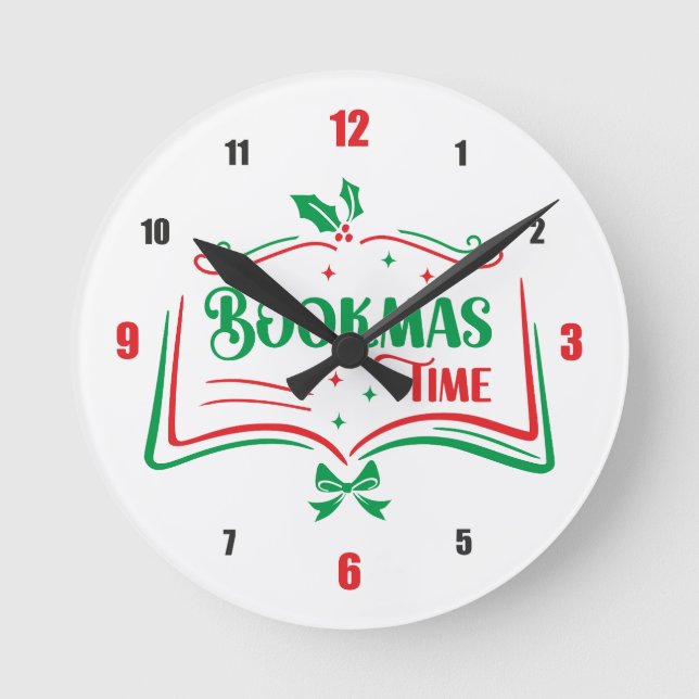 Relógio Redondo Bookmas Time Reading Book Lover Holiday Print Appa (Frente)