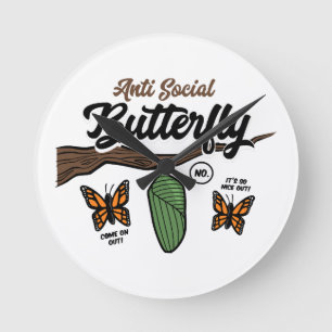 Relógio Redondo Borboleta Anti Social