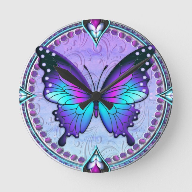 Relógio Redondo Borboleta de sublimação com fundo (Frente)