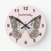 Borboleta & Nome Personalizado em Rosa Suave