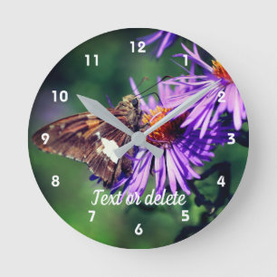 Relógio Redondo Borboleta Pintada Senhora Aster Flor Personalizada
