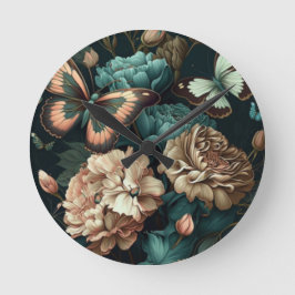 Relógio Redondo Borboletas e flores design clássicas escuras