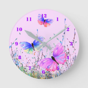 Relógio Redondo Borboletas rosa púrpura Wall Clock - Escolher core