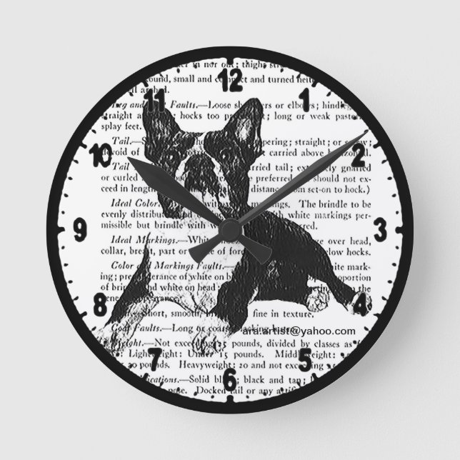 RELÓGIO REDONDO BOSTON BULL TERRIER WALL CLOCK ARA ARTIST (Frente)