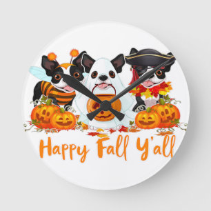 Relógio Redondo Boston Terrier Dog Fall Yall Halloween Costu