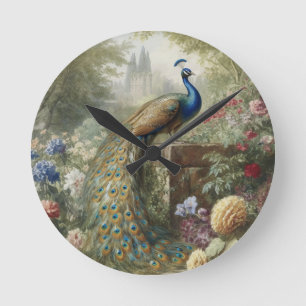 Relógio Redondo Botânica: pavão perto do castelo no jardim inglês